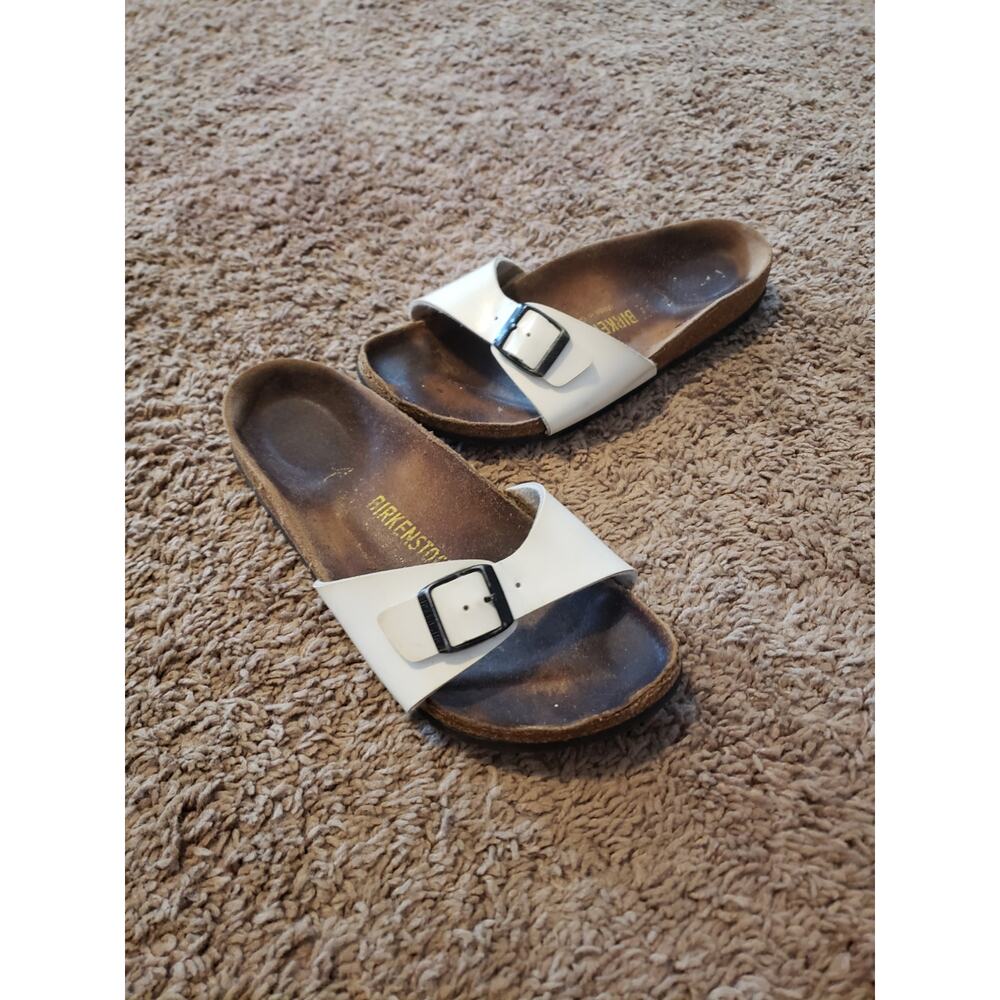 Birkenstock madrid birko-flor white single strap slides flip flop sandals 37